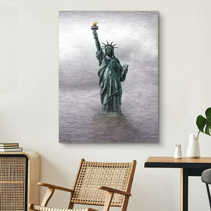 Wandbild mit Freiheitsstatue im Nebel, modernes Kunstbild auf Leinwand im Wohnzimmer