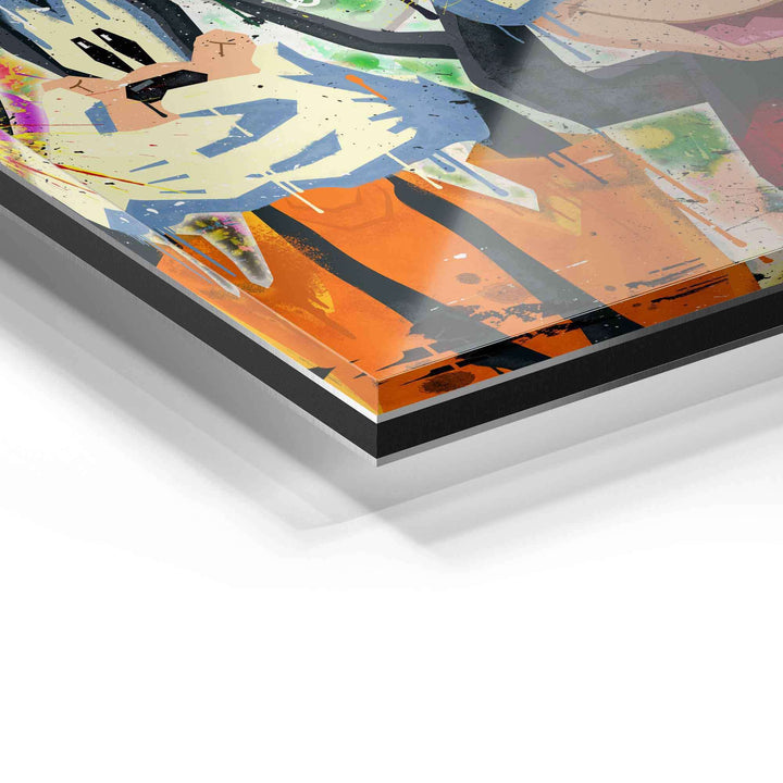 Detailaufnahme Acrylglas-Wandbild buntes Pop Art Comic-Motiv, moderne Kunstdrucke