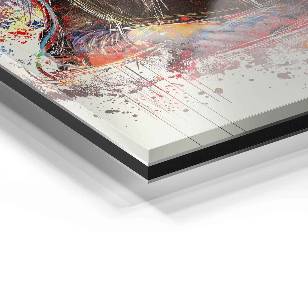 Detailaufnahme Acrylglas-Wandbild mit farbenfrohem, abstrakten Kunstmotiv, Galerie-Bond