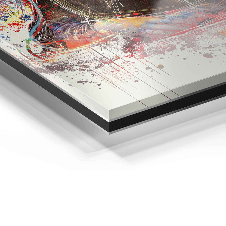 Detailaufnahme Acrylglas-Wandbild mit farbenfrohem, abstrakten Kunstmotiv, Galerie-Bond