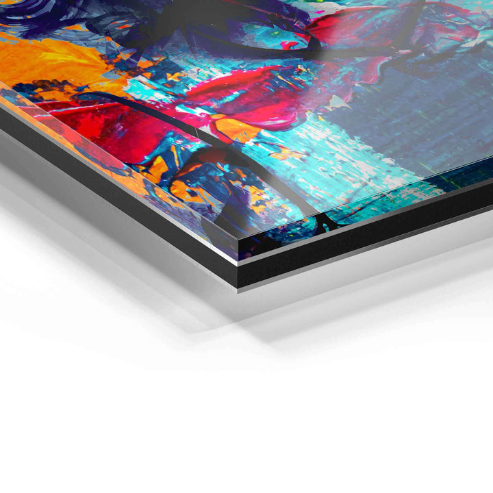 Detailaufnahme modernes Acrylglas Wandbild mit buntem abstraktem Kunstmotiv