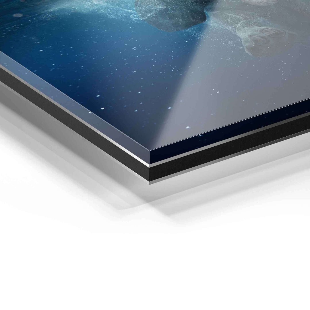 Detailansicht Wandbild auf Acrylglas, glänzende Oberfläche mit modernem Motiv