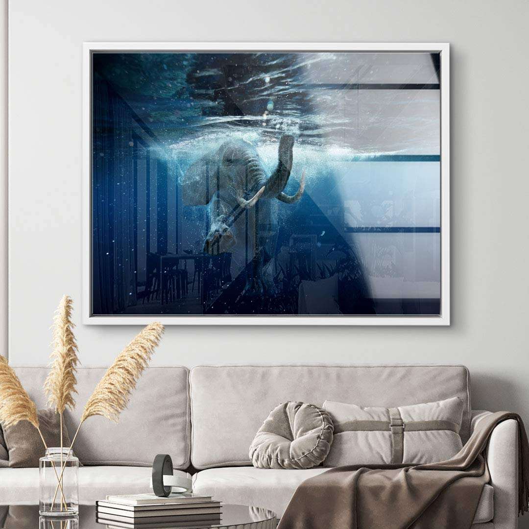 Modernes Wandbild Elefant unter Wasser auf Leinwand, Wohnzimmer Deko, Kunstbild
