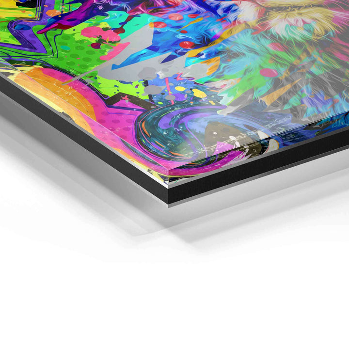 Detailaufnahme buntes Acrylglas Wandbild, moderne Kunst mit lebendigen Farben