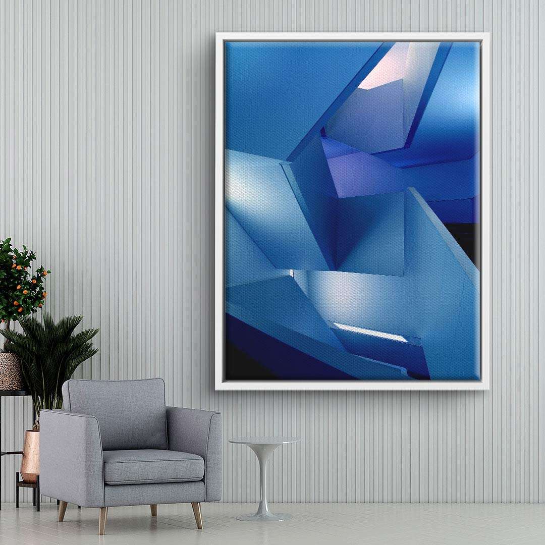 Modernes Wandbild mit abstrakten blauen geometrischen Formen, Wohnzimmer-Dekoration