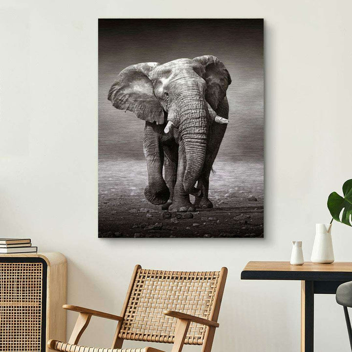 Schwarzweißes Wandbild Elefant, Kunstbild auf Leinwand, Wohnzimmer Dekoration