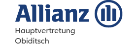 Allianz Logo mit Text 'Hauptvertretung Obiditsch', blau auf weißem Hintergrund