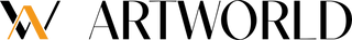 Modernes Artworld Logo mit orangenem abstraktem A auf schwarzem Schriftzug, minimalistisches Design