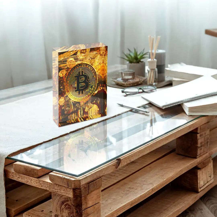 Acrylblock - Bitcoin - Goldbarren