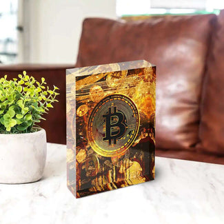 Acrylblock - Bitcoin - Goldbarren