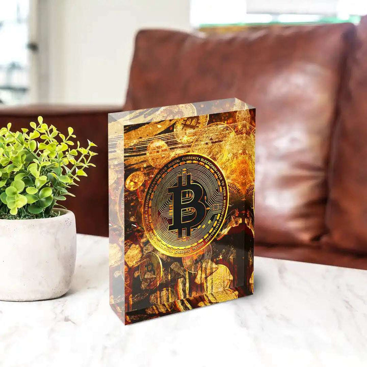 Acrylblock - Bitcoin - Goldbarren