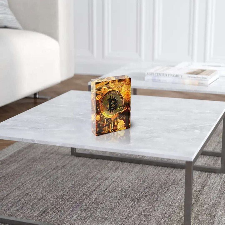 Acrylblock - Bitcoin - Goldbarren