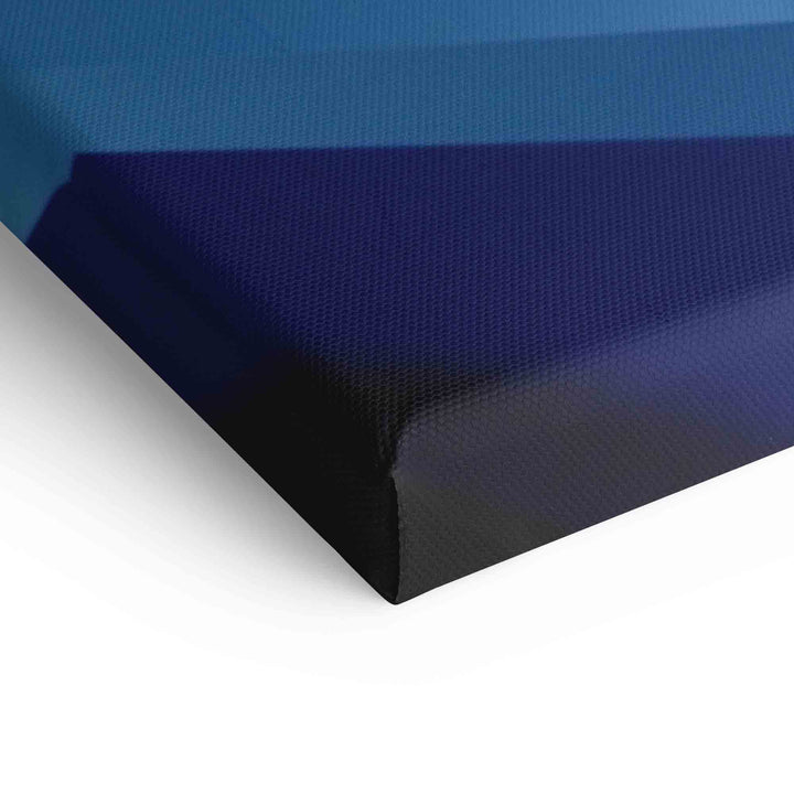 Detailansicht modernes Leinwandbild mit abstrakten blauen Treppen, hochwertige Wanddekoration