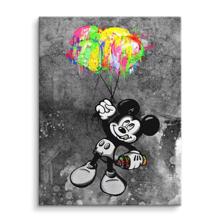 Pop Art Wandbild mit Comic-Maus, bunte Luftballons, Graffiti-Stil auf Leinwand