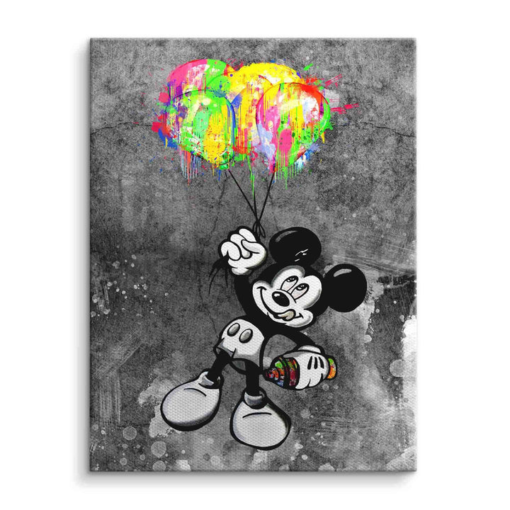 Pop Art Wandbild mit Comic-Maus, bunte Luftballons, Graffiti-Stil auf Leinwand