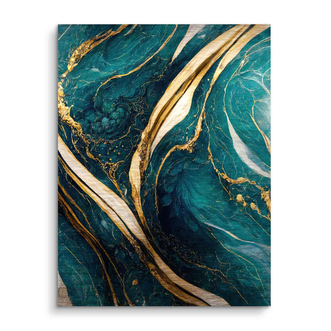 Modernes Wandbild mit goldenen Marmor- und Petrol-Muster abstrakt auf Leinwand
