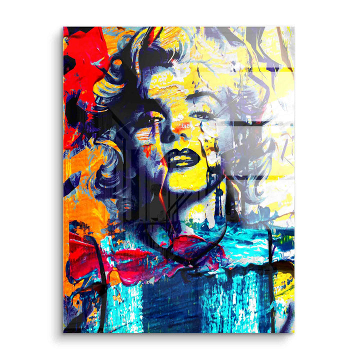 Pop Art Wandbild einer Frau mit blondem Haar, bunten Farben und abstraktem Stil