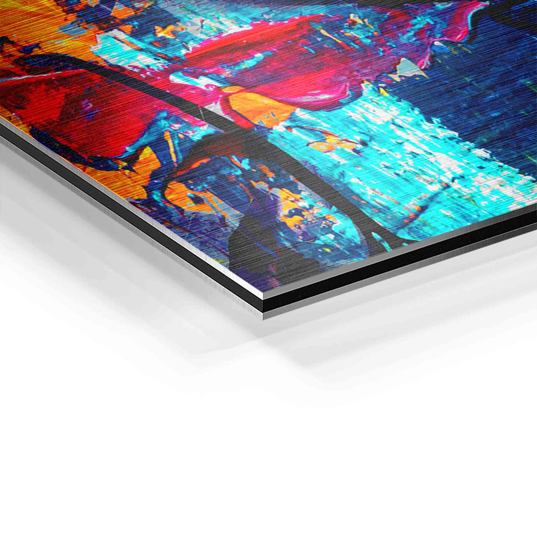 Detailansicht eines bunten Pop Art XXL Wandbilds mit abstrakten Farbakzenten auf Leinwand.