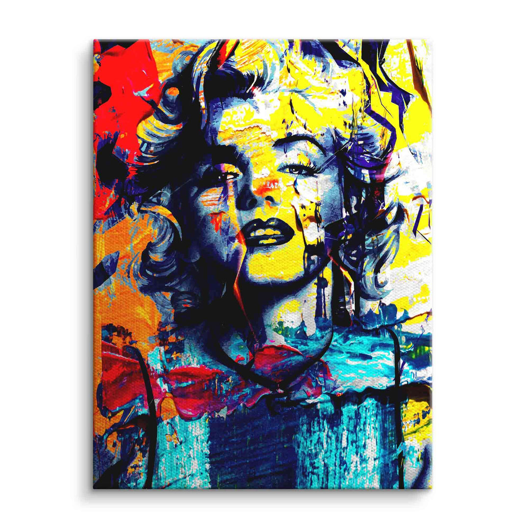 Pop Art Wandbild einer Frau in bunten Farben, abstrakter Stil, modernes Kunstwerk auf Leinwand.
