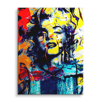 Pop Art Wandbild einer Frau in bunten Farben, abstrakter Stil, modernes Kunstwerk auf Leinwand.