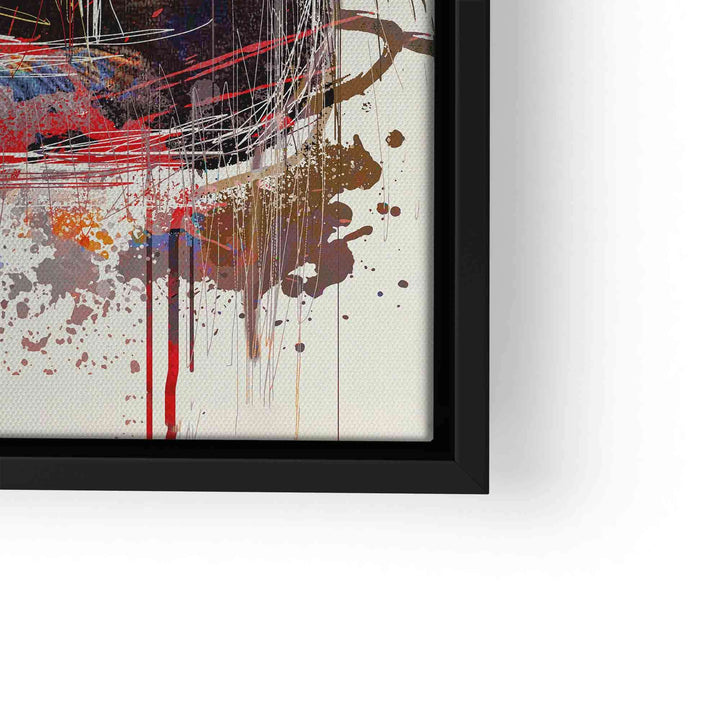 Detail eines bunten abstrakten Pop Art Wandbildes mit Farbspritzern und schwarzem Rahmen