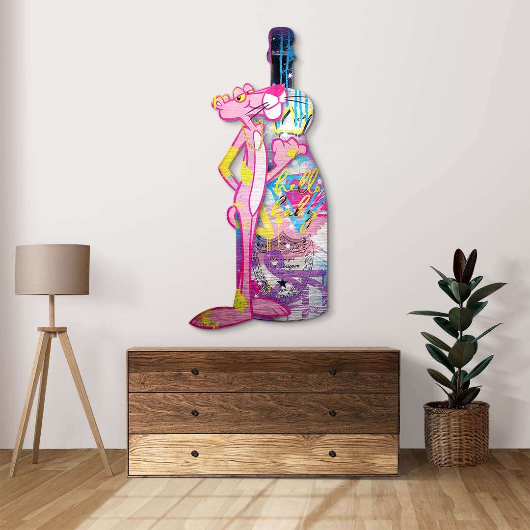 Modernes Acryl-Wandbild mit pinkem Panther im Pop-Art-Stil, Wohnzimmer Dekoration