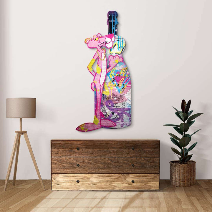 Modernes Acryl-Wandbild mit pinkem Panther im Pop-Art-Stil, Wohnzimmer Dekoration