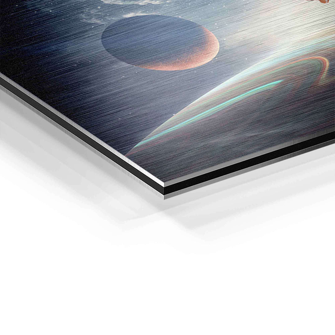 Detailansicht Weltraum Kunstbild auf Aluminium mit Planeten und Galaxie