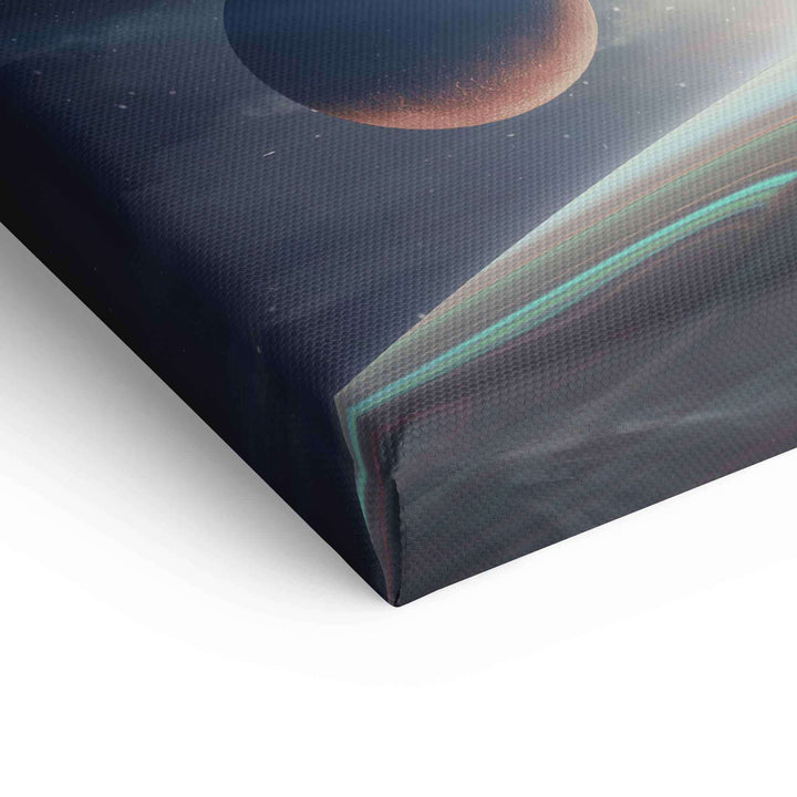 Detail einer Leinwand mit Weltraum Kunst, Planet und kosmischen Farben