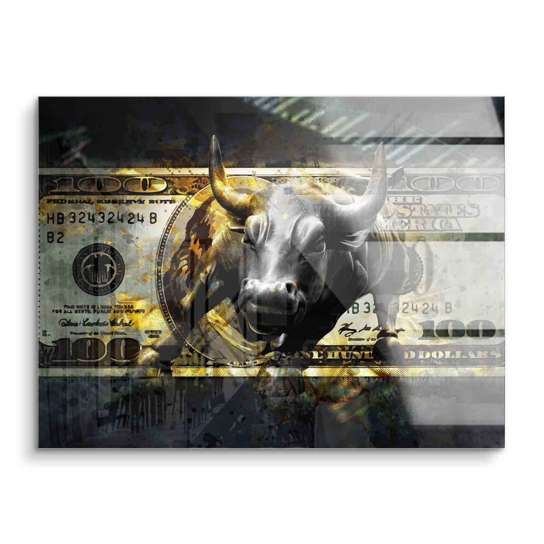 Bulle vor goldener Dollar Note, modernes Acrylbild, Motivationskunst Börse