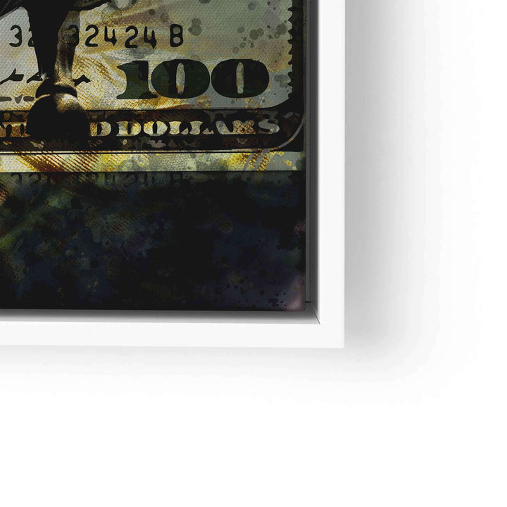 Motivationsbild im Detail, modernes Kunstwerk mit 100 Dollar Schein als Motiv, Wandbild