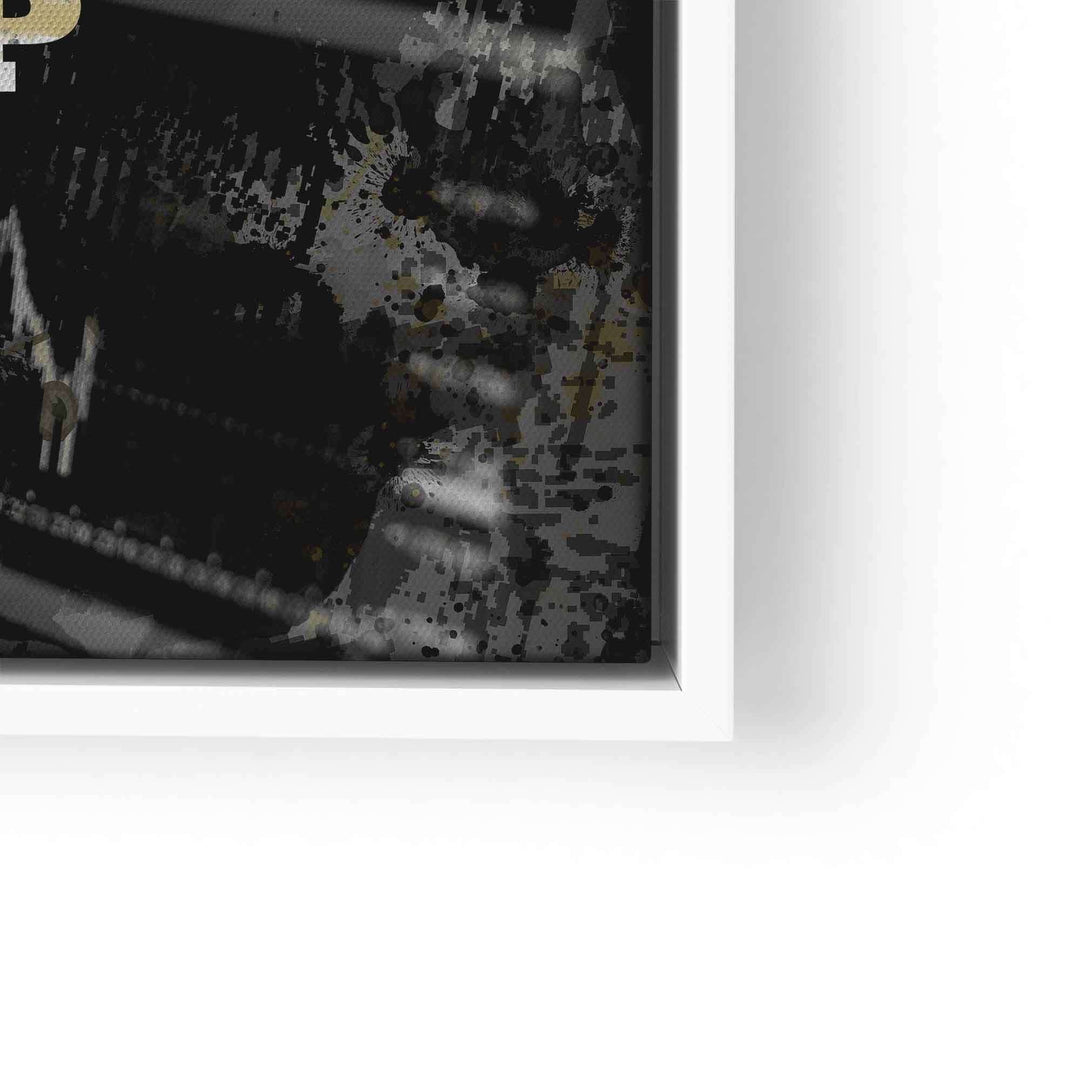 Motivationsbild Börse auf Leinwand, abstrakte Finanzgrafik in Schwarz-Gold, Wandbild modern