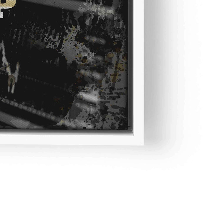 Motivationsbild Börse auf Leinwand, abstrakte Finanzgrafik in Schwarz-Gold, Wandbild modern