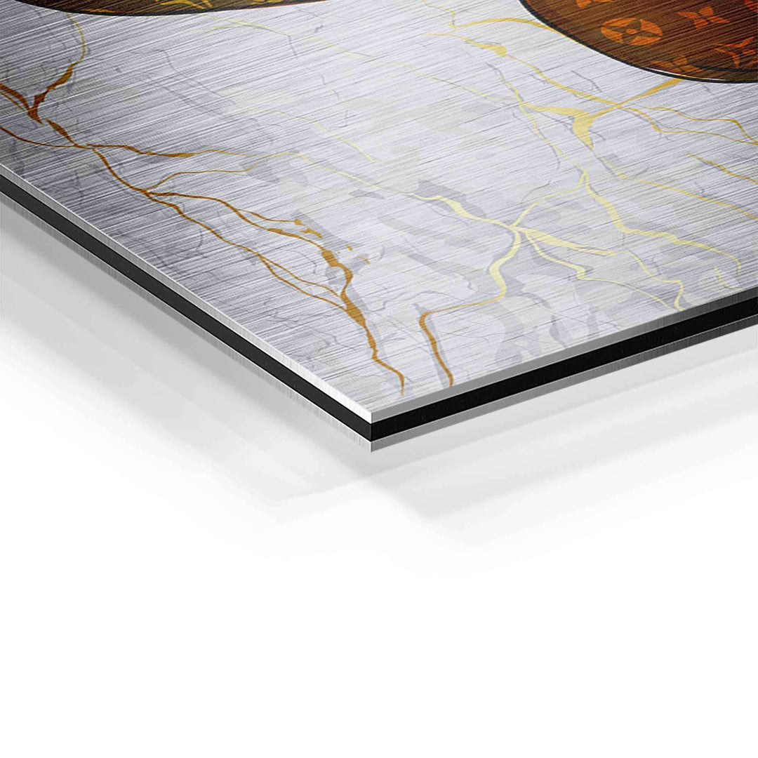 Detailansicht eines Motivationsbilds auf Aluminium mit goldenen Marmorlinien