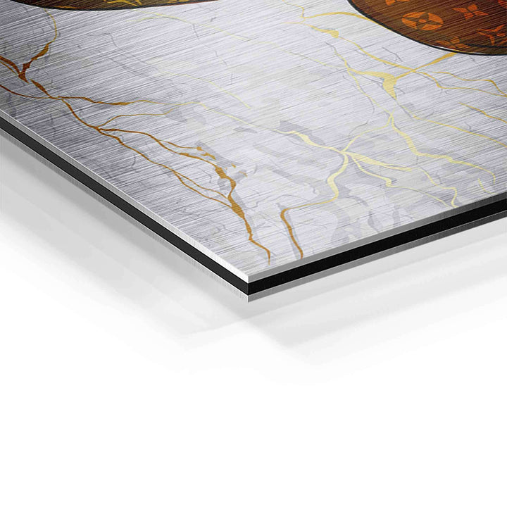 Detailansicht eines Motivationsbilds auf Aluminium mit goldenen Marmorlinien