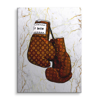 Motivationsbild mit Boxhandschuhen, Muster, goldene Adern, weißer Hintergrund, Leinwand