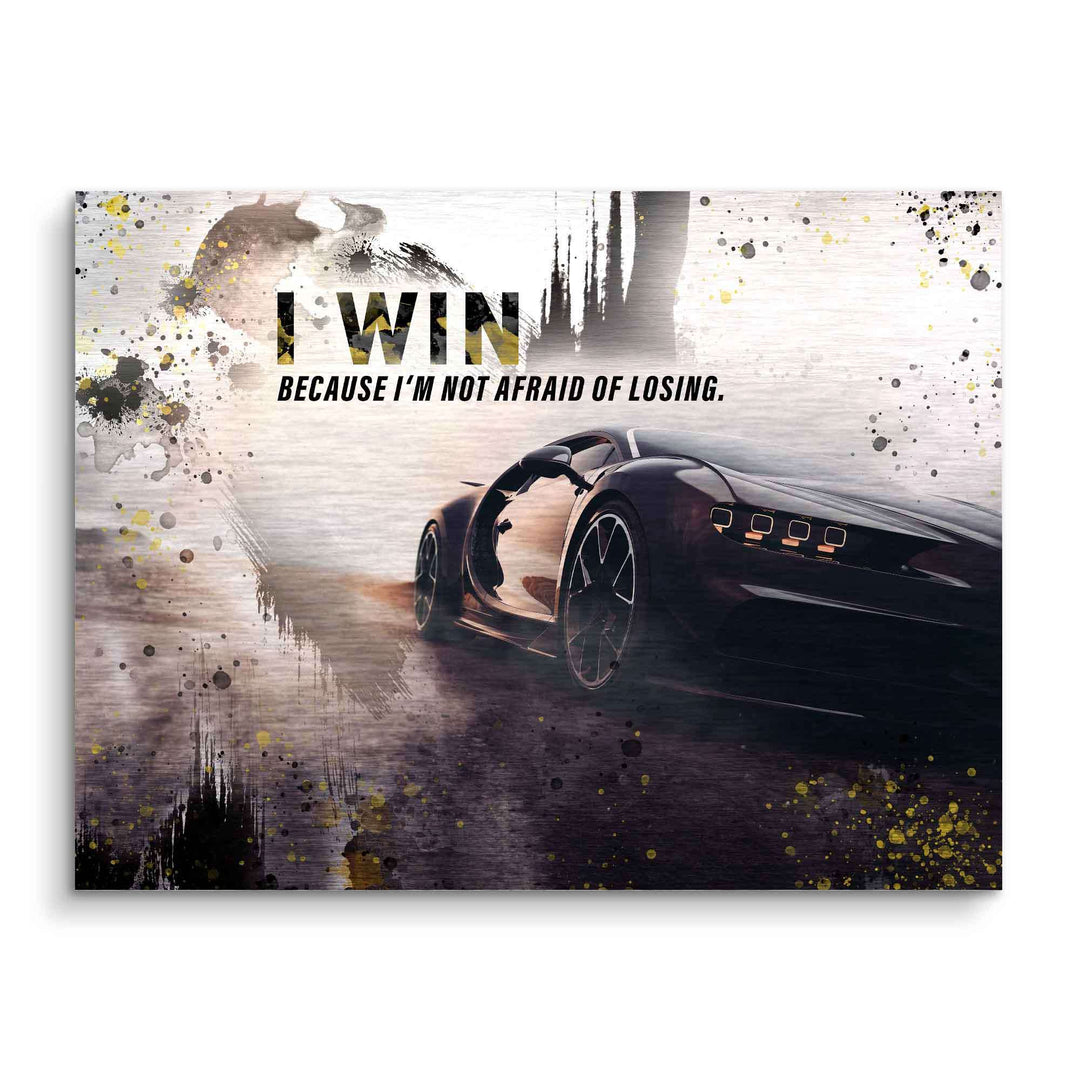 Motivationsbild Auto, sportlicher Supersportwagen mit Spruch I WIN, moderne Wandkunst
