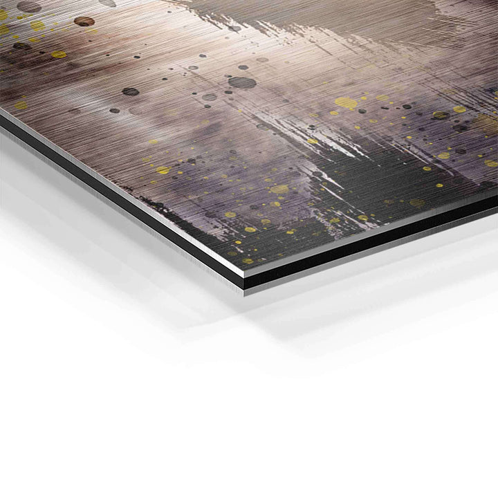 Detailaufnahme Motivationsbild auf Aluminium, abstraktes Design mit Farbklecksen