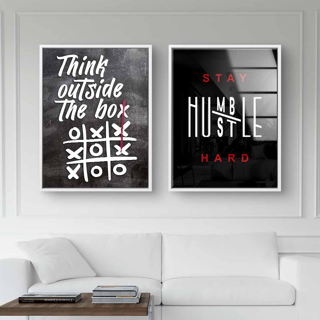 Moderne Motivationsbilder Wandbilder im Büro-Stil über Sofa, Slogan und Tic-Tac-Toe-Design