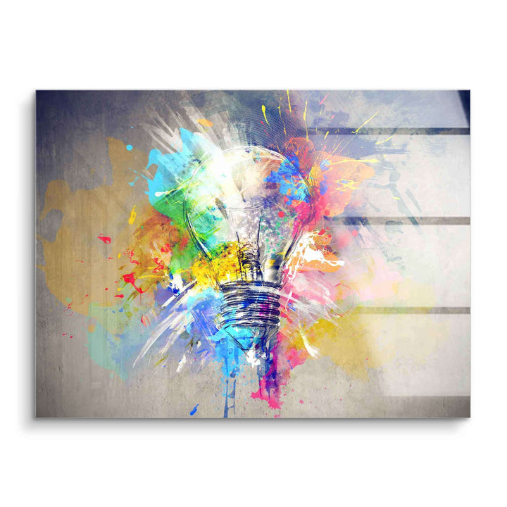 Motivationsbild mit bunter Glühbirne, Acryl-Wandbild, moderne Kunst, Farbspritzer