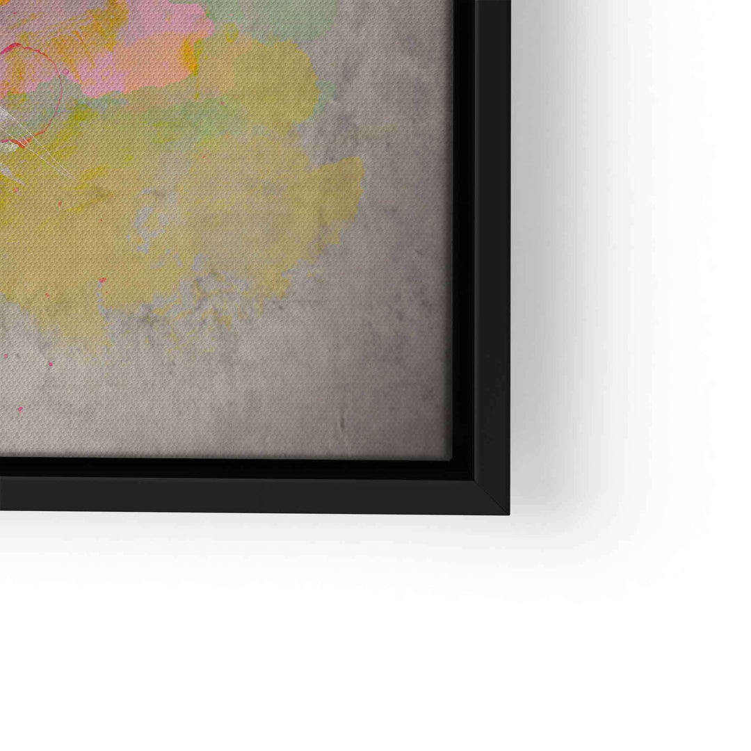 Nahaufnahme eines Leinwandbilds mit bunter Glühbirne und abstrakten Farben, moderner Kunststil