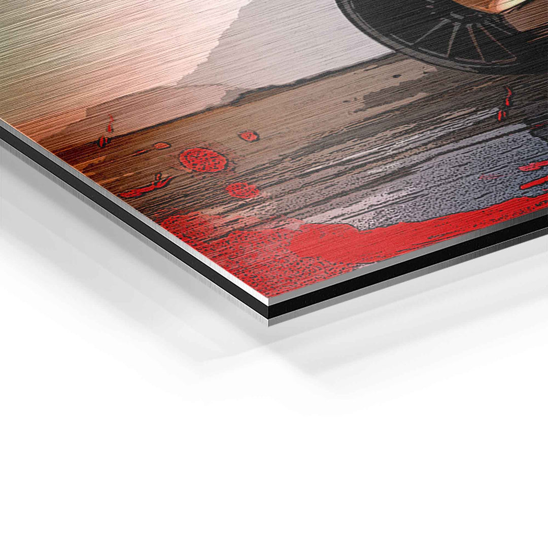 Detailansicht Motivationsbild Auto auf Aluminium mit rotem Akzent und gebürsteter Oberfläche