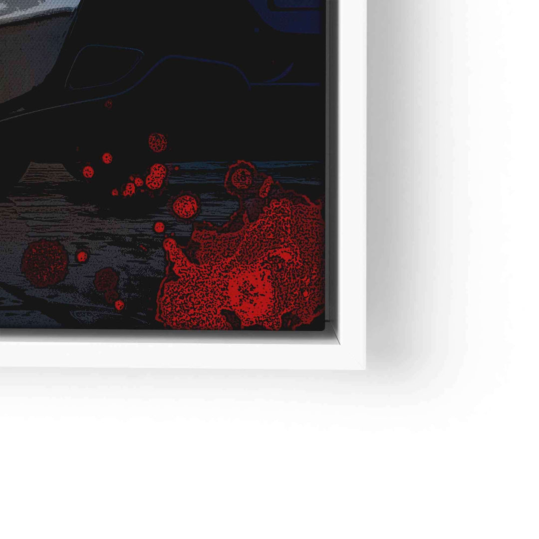 Detail eines Motivationsbildes mit Auto, abstrakten roten Akzenten, moderner Kunstdruck