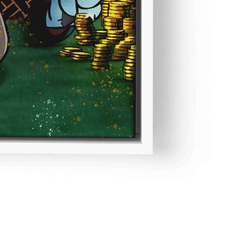 Comic-Motiv mit Stapeln von goldenen Münzen auf grünem Hintergrund, moderner Pop Art Stil