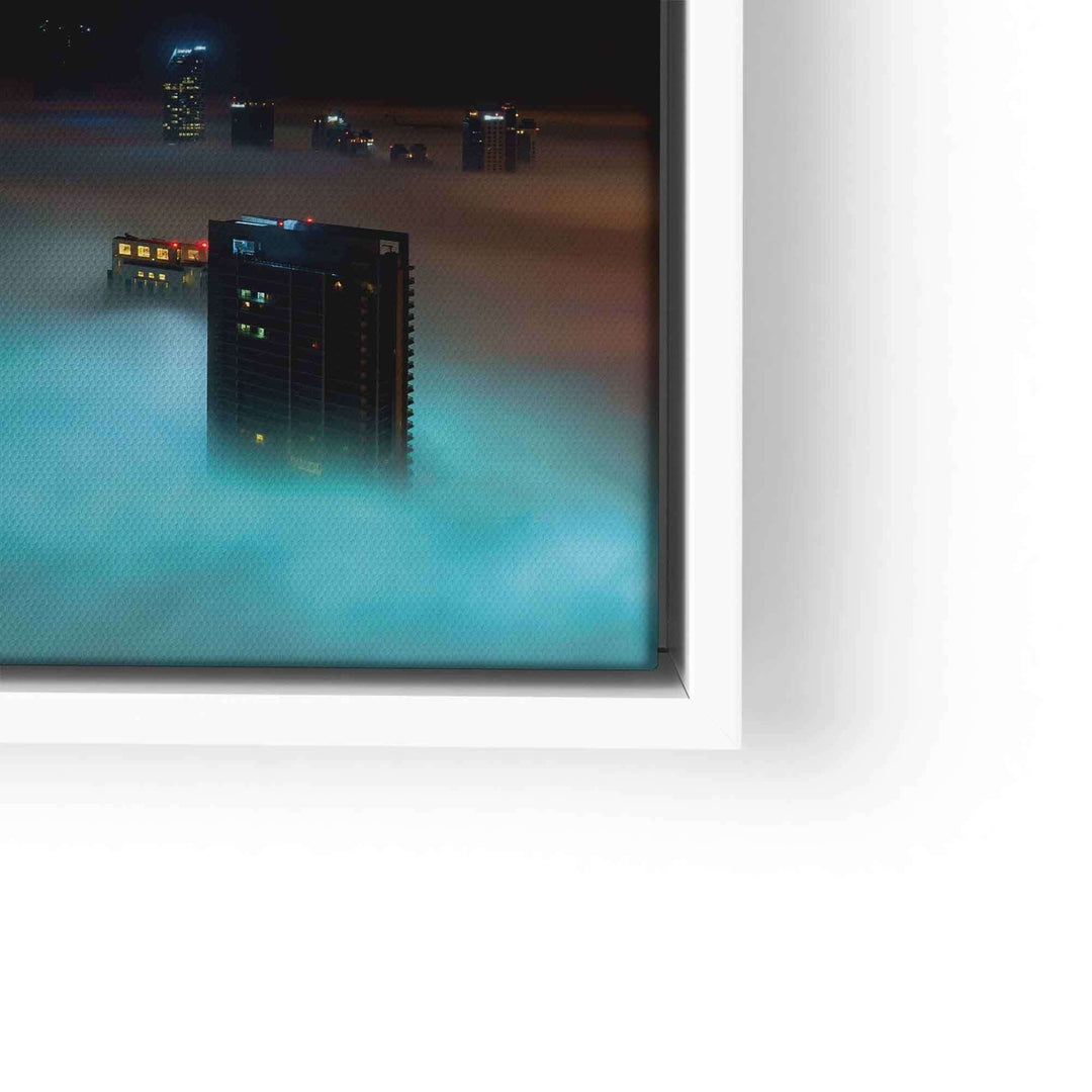 Dubai Skyline Wandbild mit Hochhäusern, Wolken und Lichtern, moderner Kunstdruck