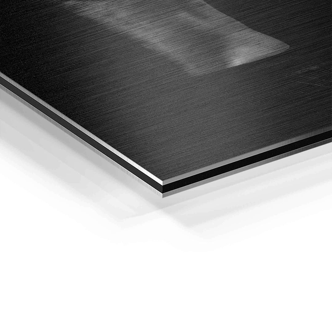 Detailaufnahme Motivationsbild auf Aluminium mit gebürsteter Struktur, moderne Wanddekoration