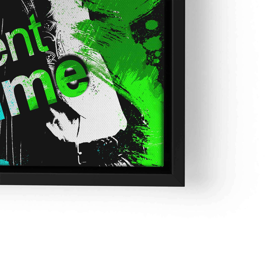 Modernes Motivationsbild auf Leinwand mit grün-schwarzem Farbspritzer-Design und Zitat