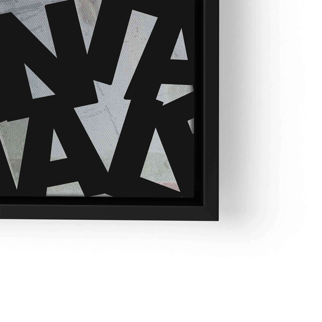 Motivationsbild mit moderner, schwarzer Typografie und schwarzem Rahmen auf Leinwand