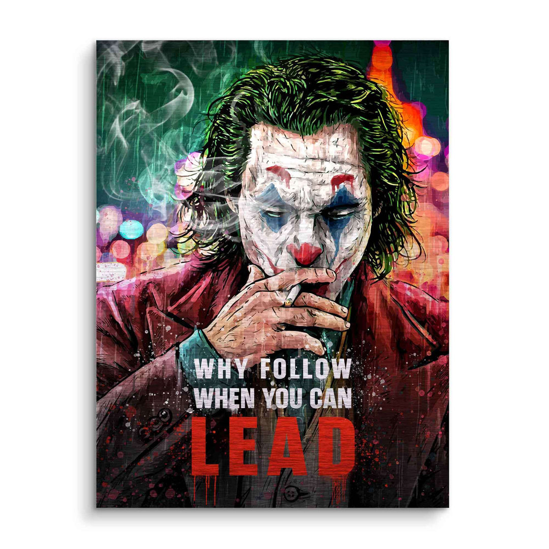 Motivationsbild mit Joker im Pop Art Stil, rauchend, bunter Hintergrund, inspirierendes Zitat