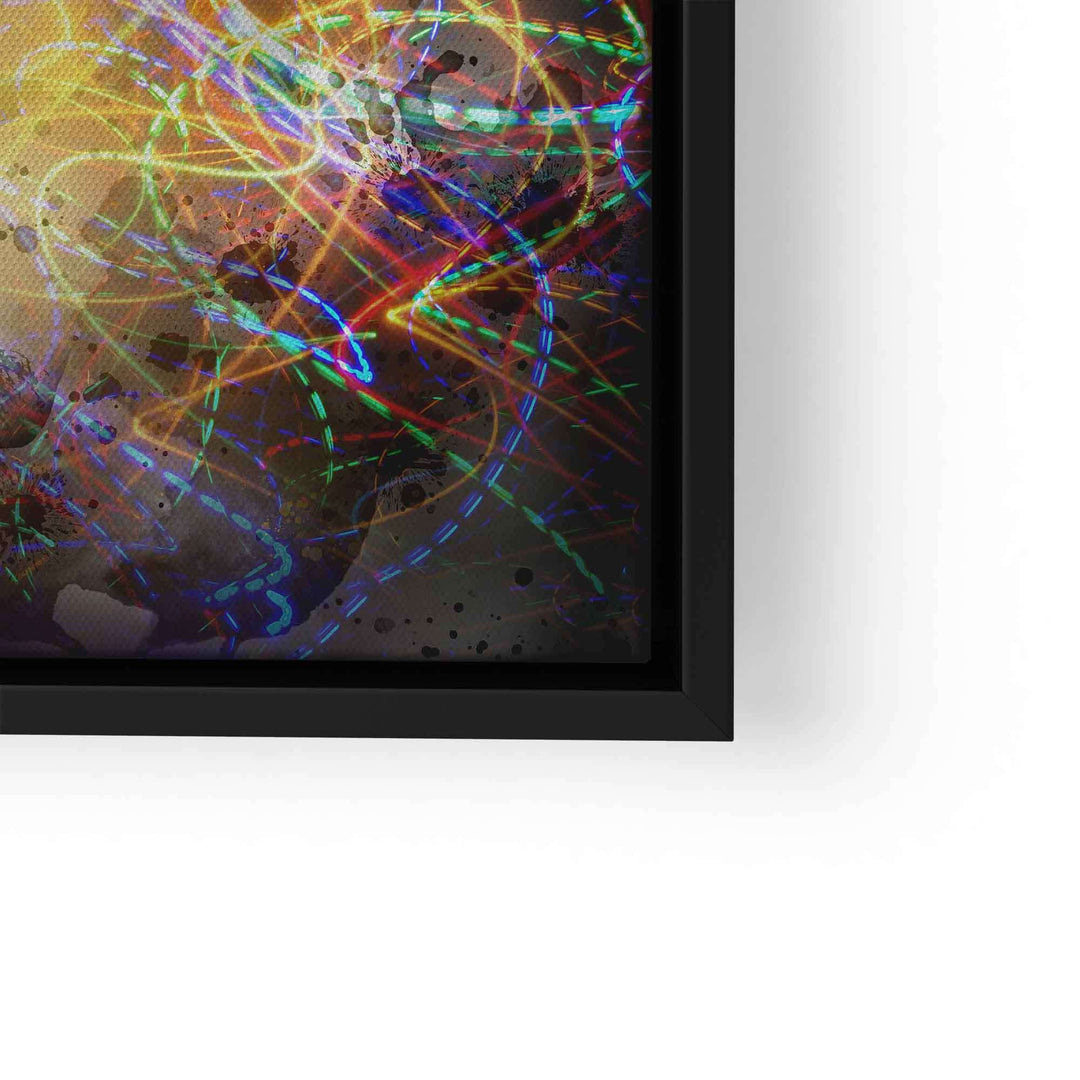 Modernes abstraktes Wandbild mit bunten Lichtlinien und Kopf-Silhouette auf Leinwand
